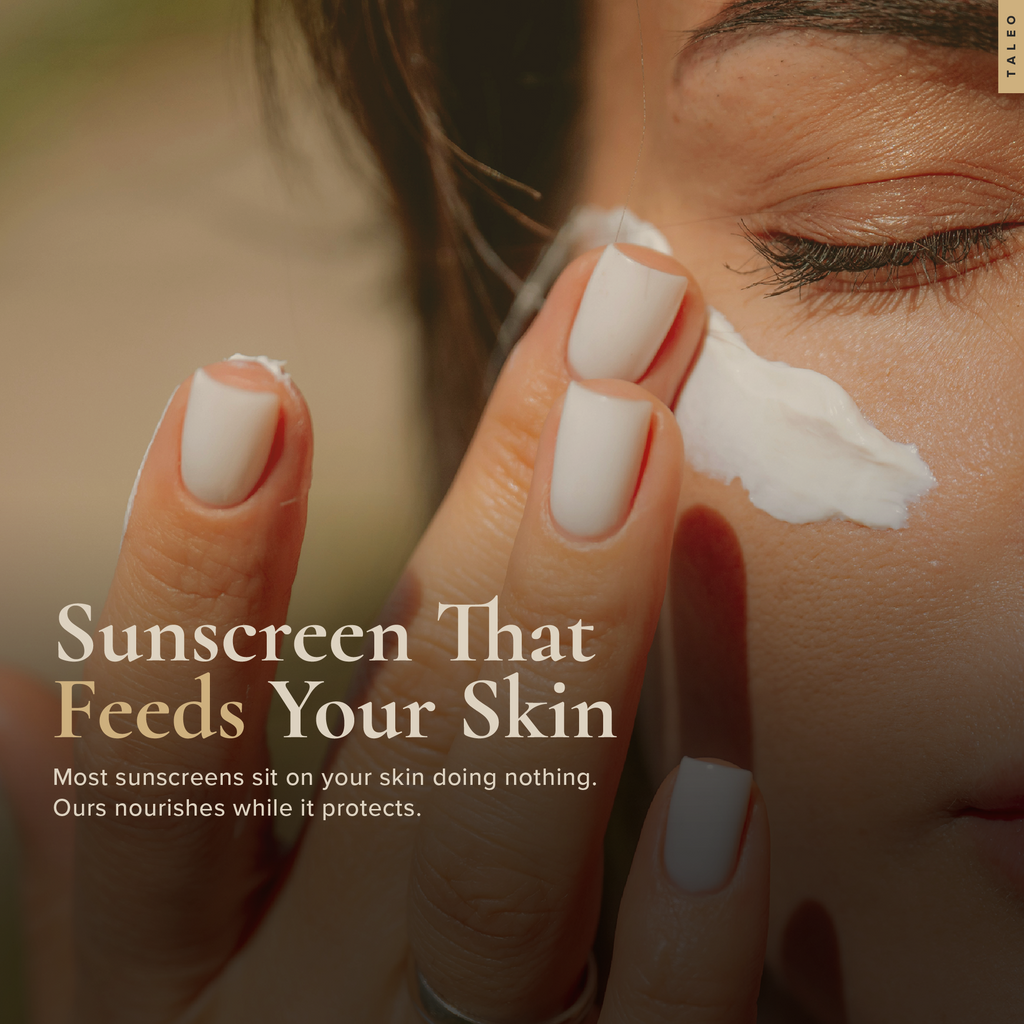 Person applying TALEO Sun Balm to face — natural tallow-based mineral sun protection